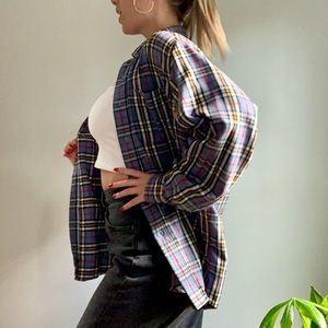 L.L Bean 100% cotton blue/red/black white flannel button down.